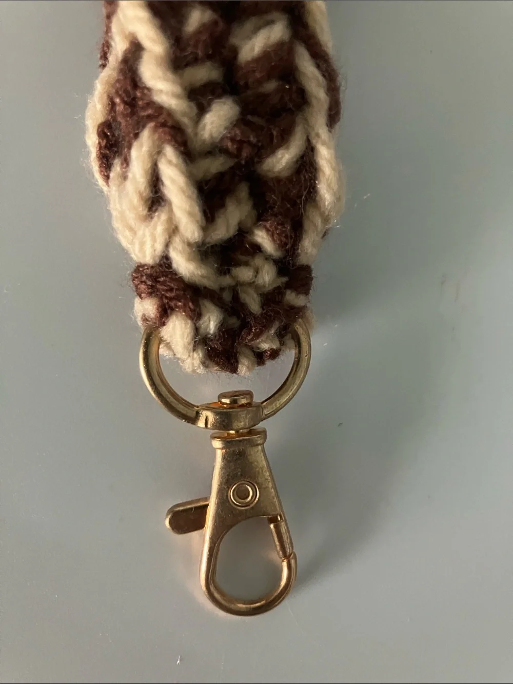 Handmade Brown & Cream Crochet Key Fob Wristlet Key Holder